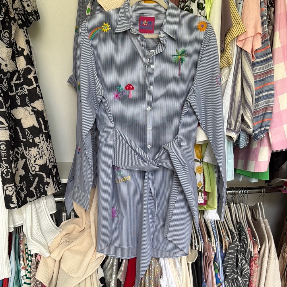 Romi Basha Striped Embroidered Button-Up Shirt